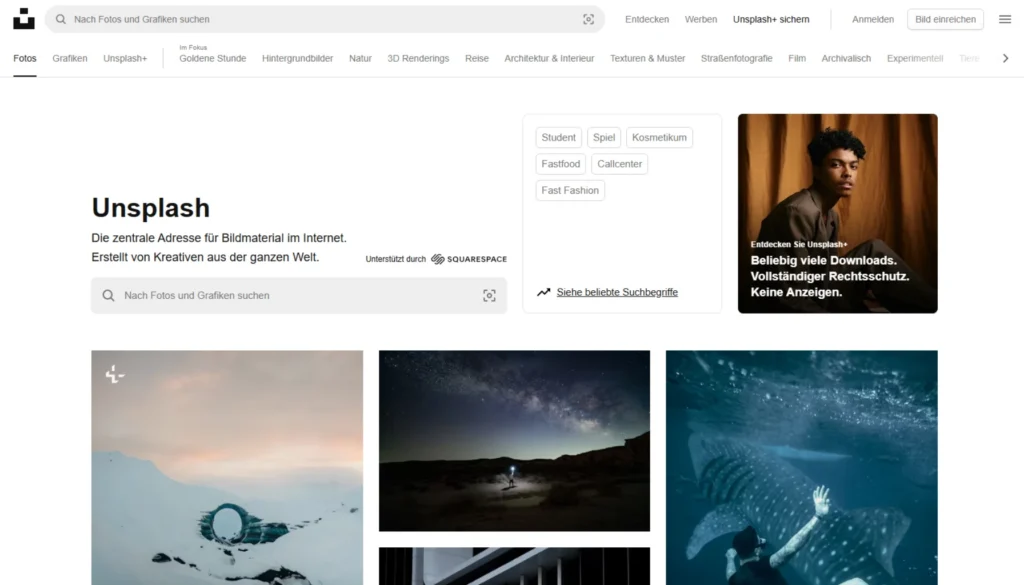 Unsplash - Stockfotos von Bilddatenbanken beziehen
